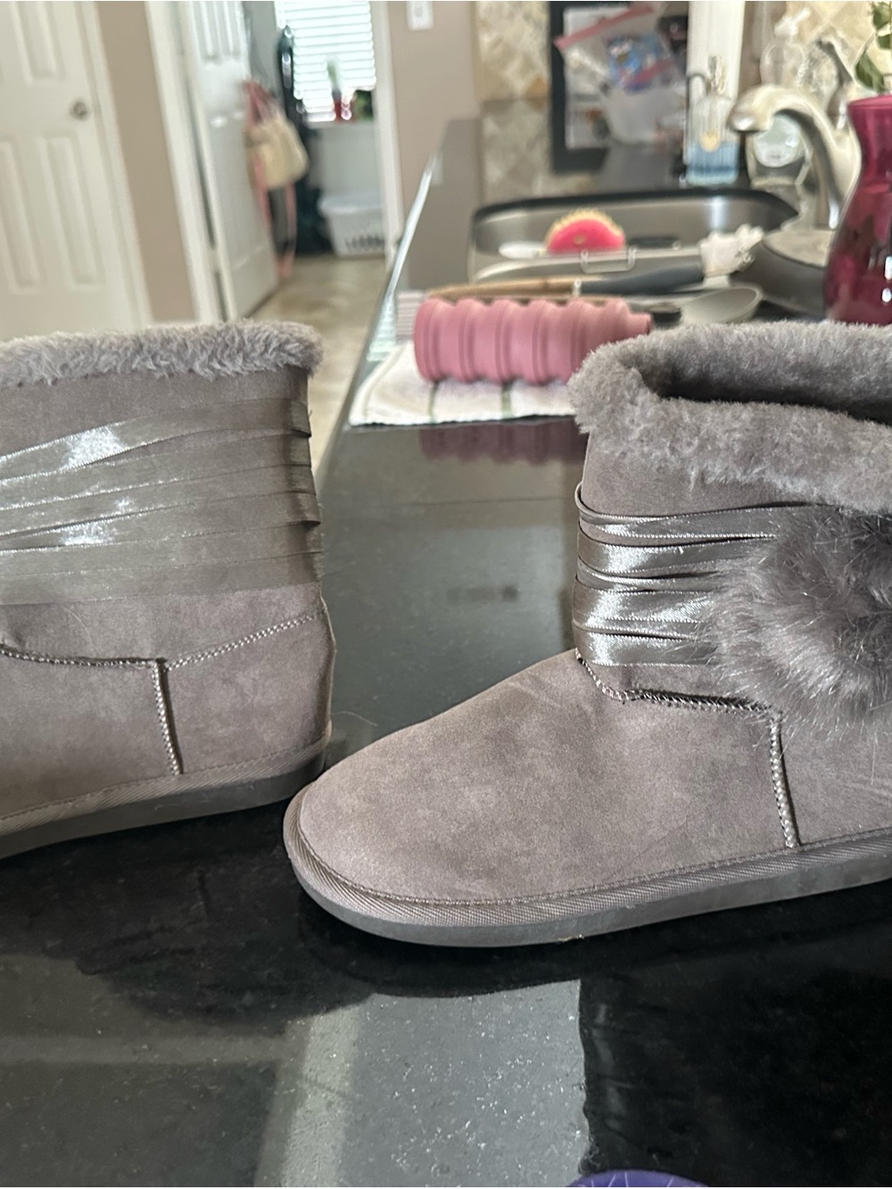 Justice Gray Faux Fur Trim Girls' Winter Boots